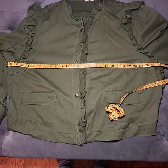 Anthropologie Dolan Olive Green Ruffled Utility Jacket, Zip & Snap Closure, 3X - Picture 16 of 16